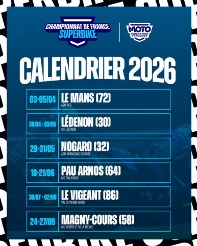 Le calendrier 2026 du Championnat de France Superbike est là !