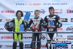 Podium MOTO 4/5 course 1LE MANS FSBK 2023.1ere manche Championnat de France Superbike.25 / 26 Mars 2023.
