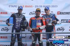 Podium Challenger course 1LE MANS FSBK 2023.1ere manche Championnat de France Superbike.25 / 26 Mars 2023.