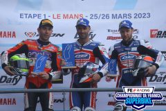 Podium SB course 1LE MANS FSBK 2023.1ere manche Championnat de France Superbike.25 / 26 Mars 2023.