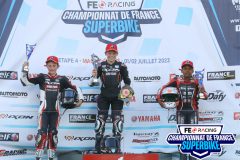 Podium moto 4/5 course 1.
MAGNY-COURS FSBK 2023.
Quatrième manche Championnat de France Superbike.
1 / 2 Juillet 2023.
© PHOTOPRESS.
Tel: 06 08 07 57 80.
info@photopress.fr